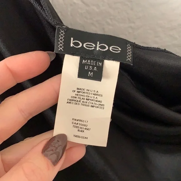 Bebe One Shoulder Satin Slip Side Slit Dress